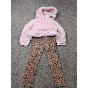 Carters Girls Pink Fuzzy Hoodie Leopard Print Leggings Set Size 3T